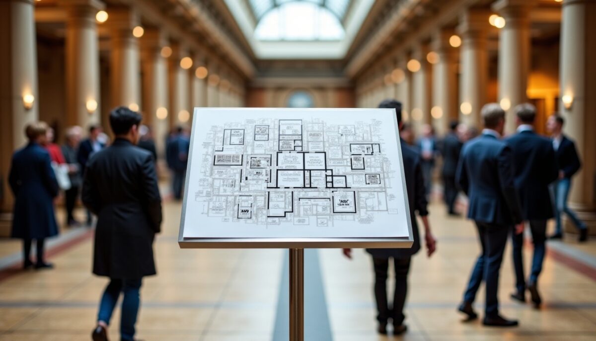 Guide pratique pour s’orienter dans la salle de la Bourse du Travail de Lyon grâce à un plan numéroté